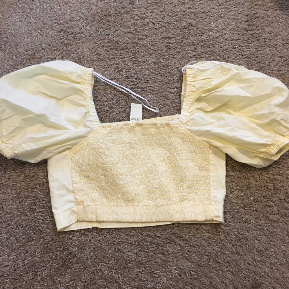 aerie Cream Square-Neck Puff Sleeve Crop Top - Picture 4 of 5